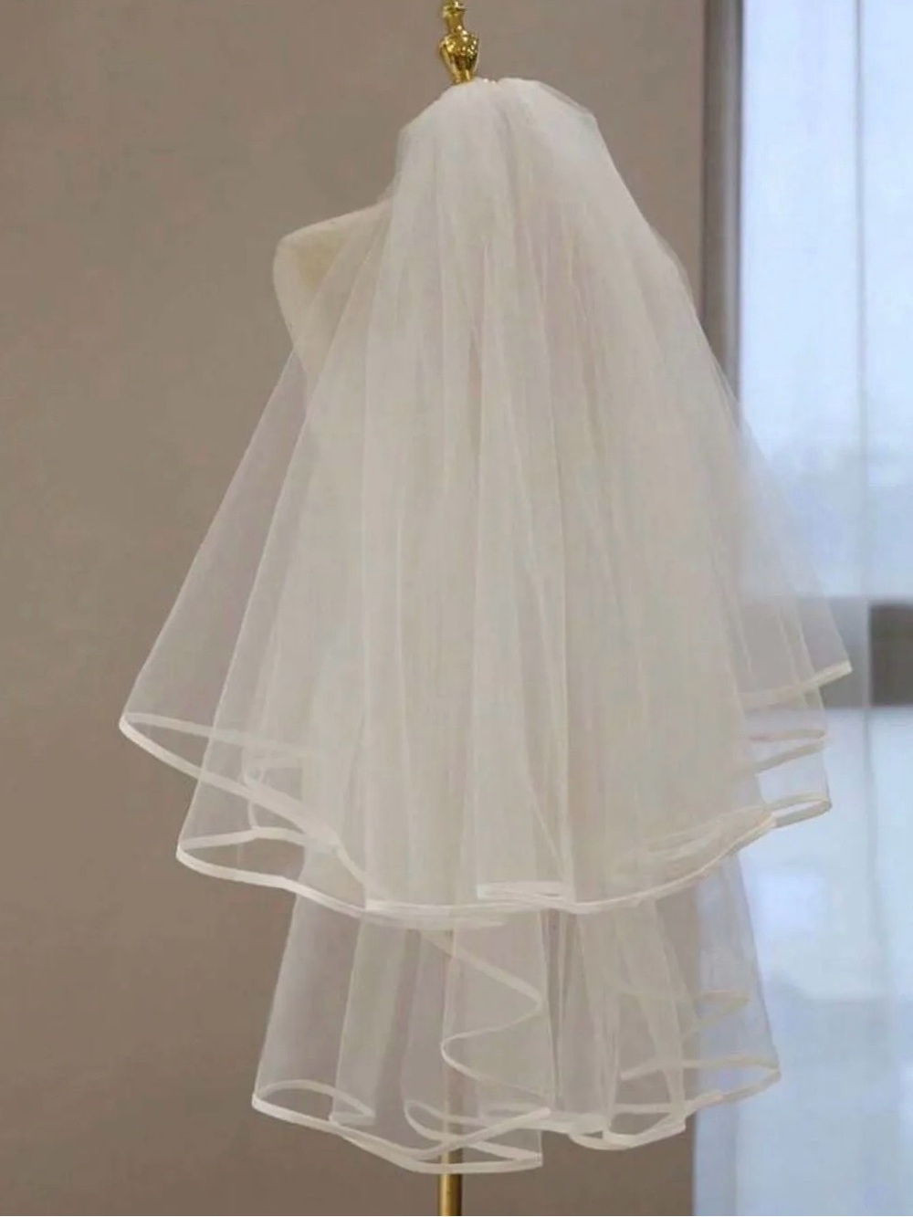 White Bridal Veil Satin Layered Edge NWT Wedding Veil Multi Layers Tulle Veil